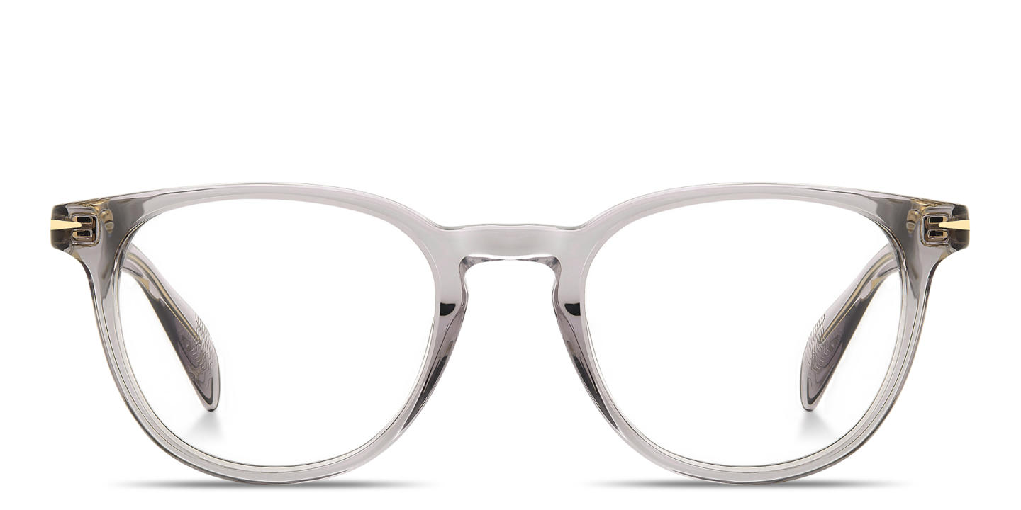 Shop DAVID BECKHAM Talisman Panthos Eyeglasses in Crystal Grey online.