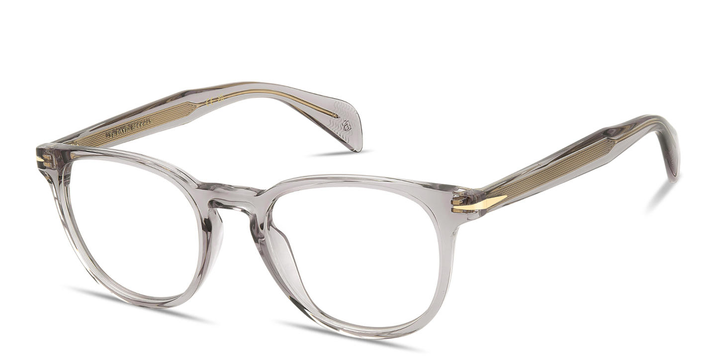 Shop DAVID BECKHAM Talisman Panthos Eyeglasses in Crystal Grey online.