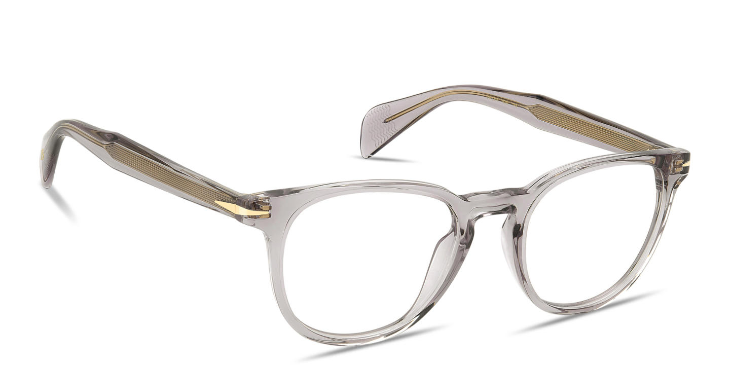 Shop DAVID BECKHAM Talisman Panthos Eyeglasses in Crystal Grey online.