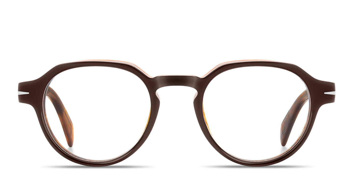 Shop DAVID BECKHAM Talisman Panthos Eyeglasses in Brown Horn online.