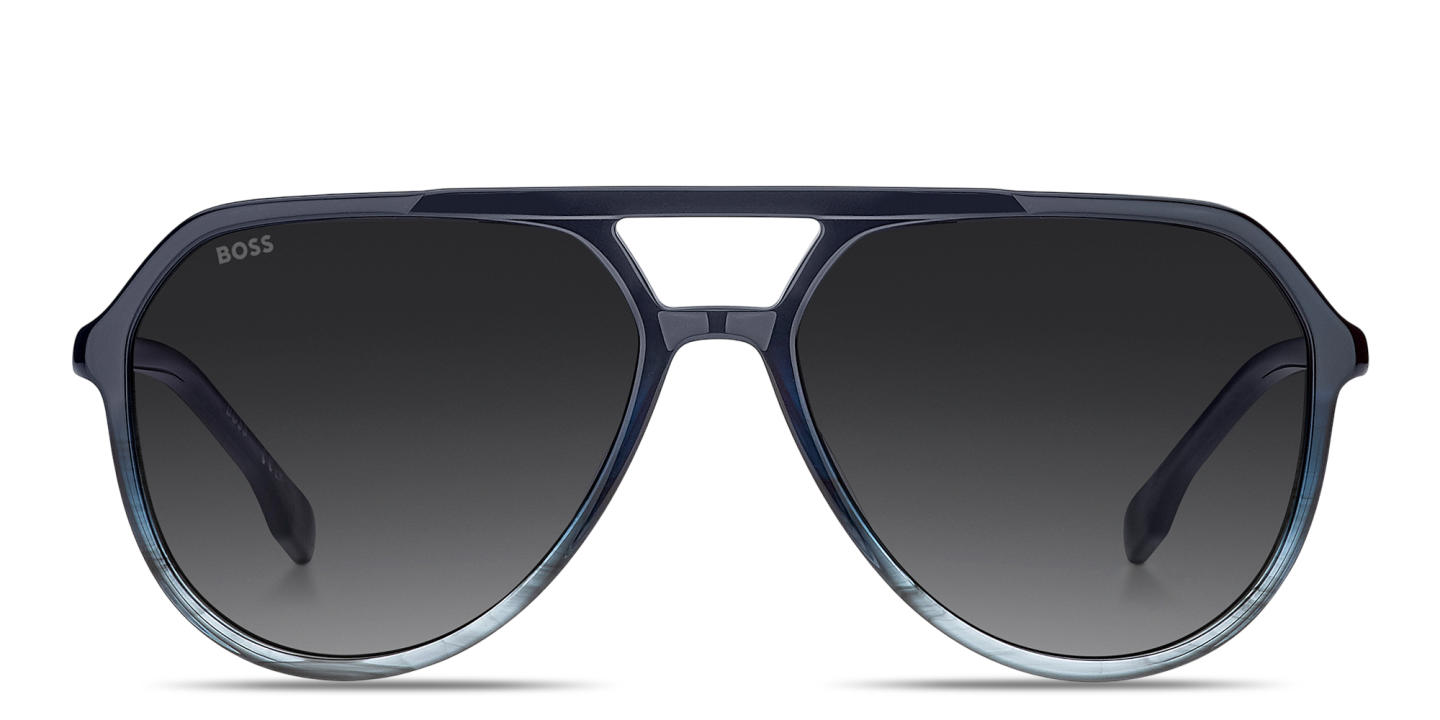 Shop Hugo Boss Engraved Logo Pilot Sunglasses in Blue online.