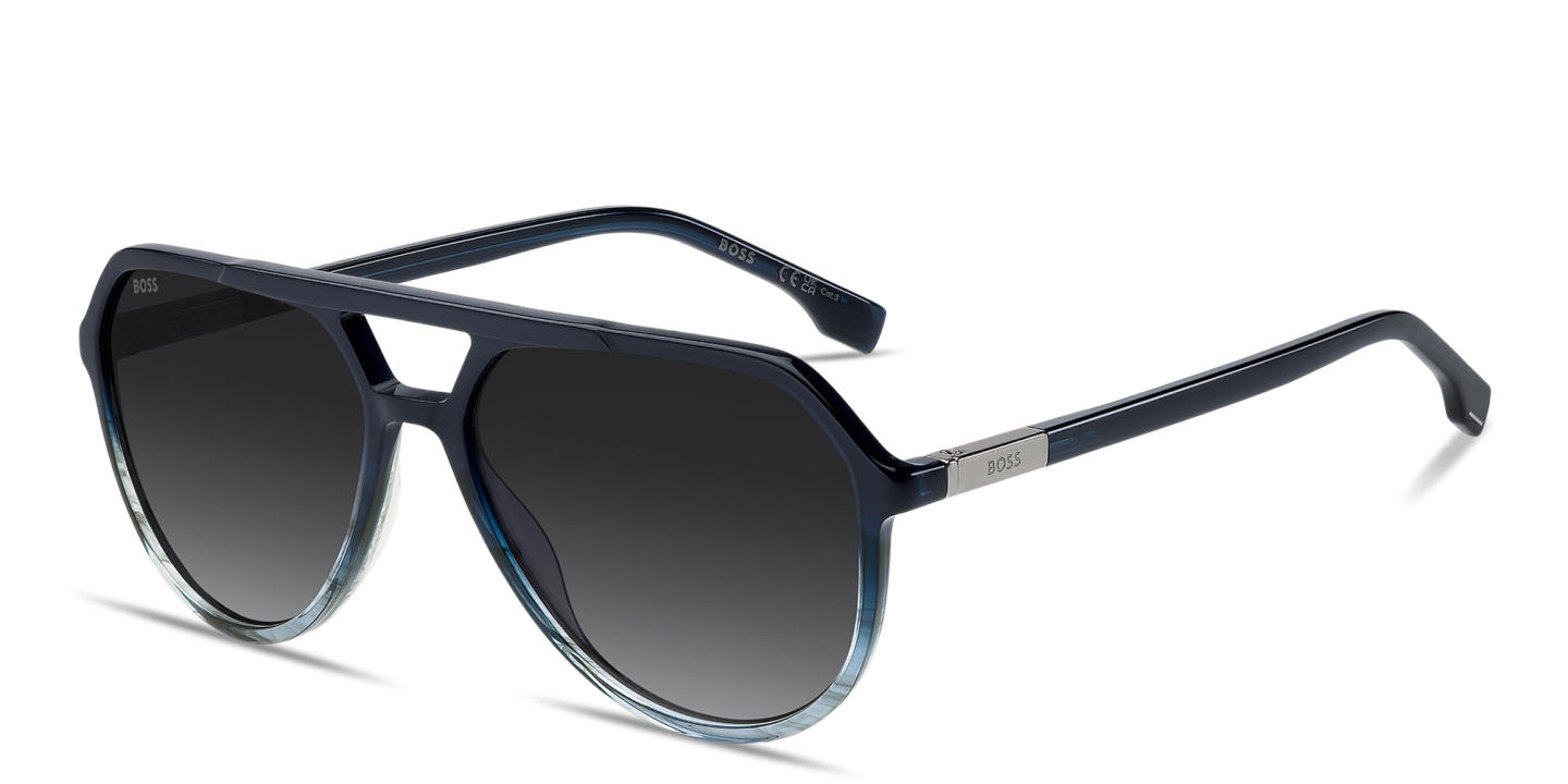 Shop Hugo Boss Engraved Logo Pilot Sunglasses in Blue online.
