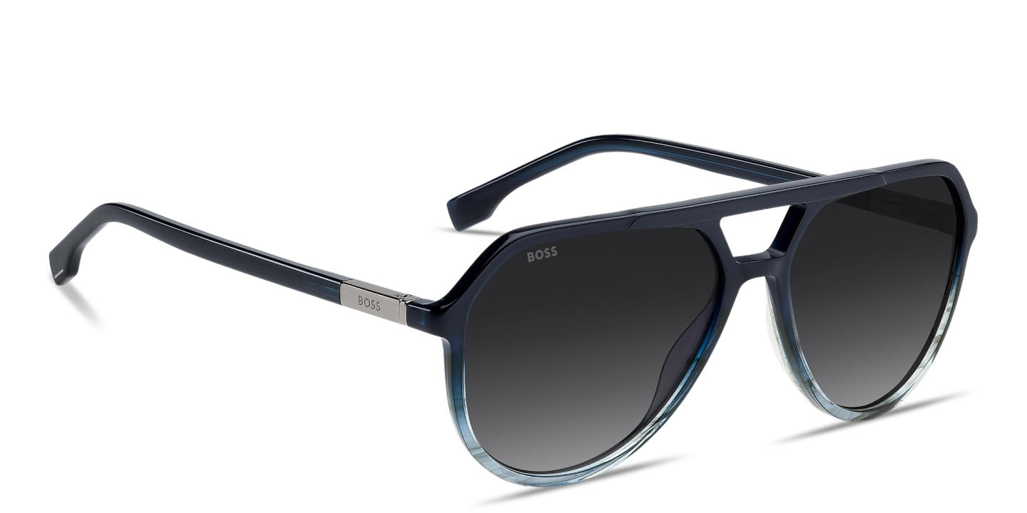 Shop Hugo Boss Engraved Logo Pilot Sunglasses in Blue online.