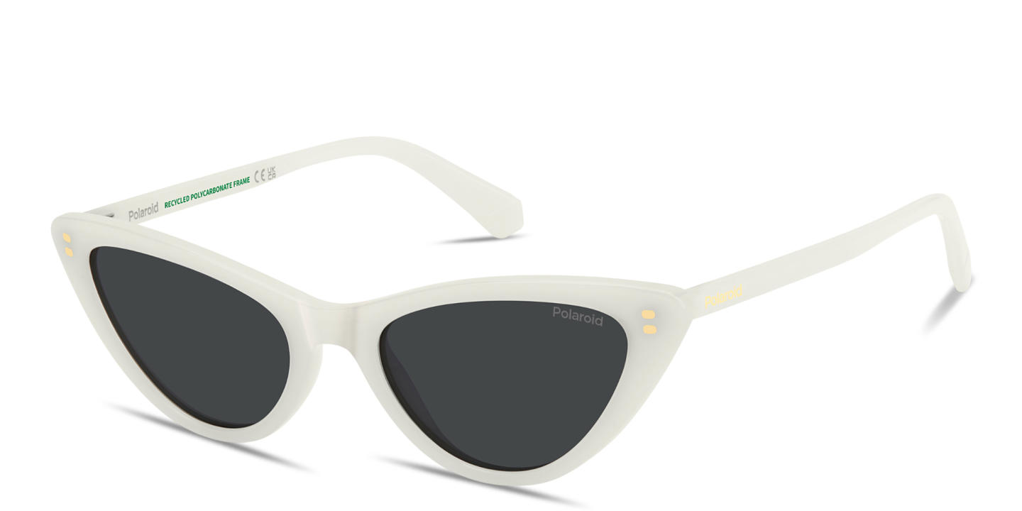 Shop Polaroid Logo Lettering Cat-Eye Sunglasses in White online.