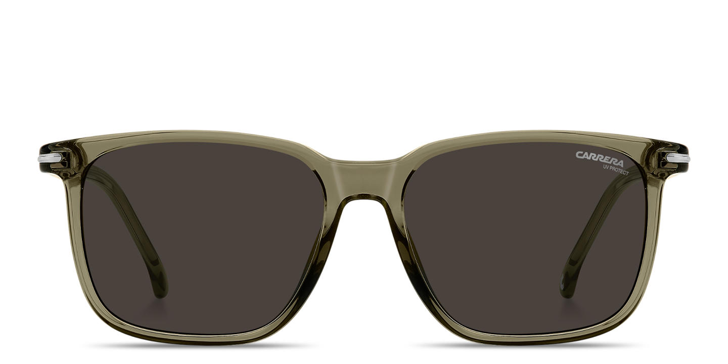 Shop Carrera Logo Lettering Rectangle Sunglasses in Transparent Green online.