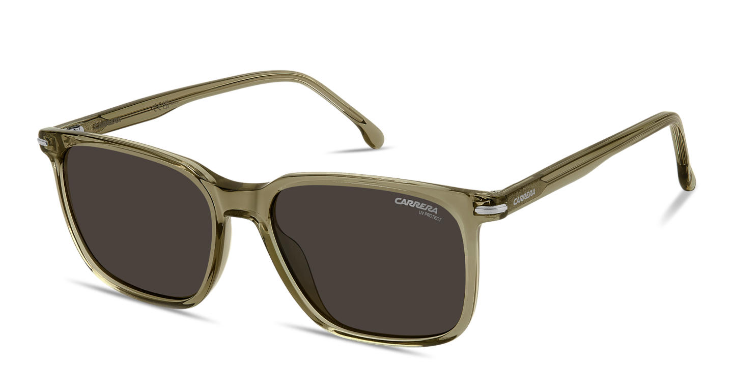 Shop Carrera Logo Lettering Rectangle Sunglasses in Transparent Green online.