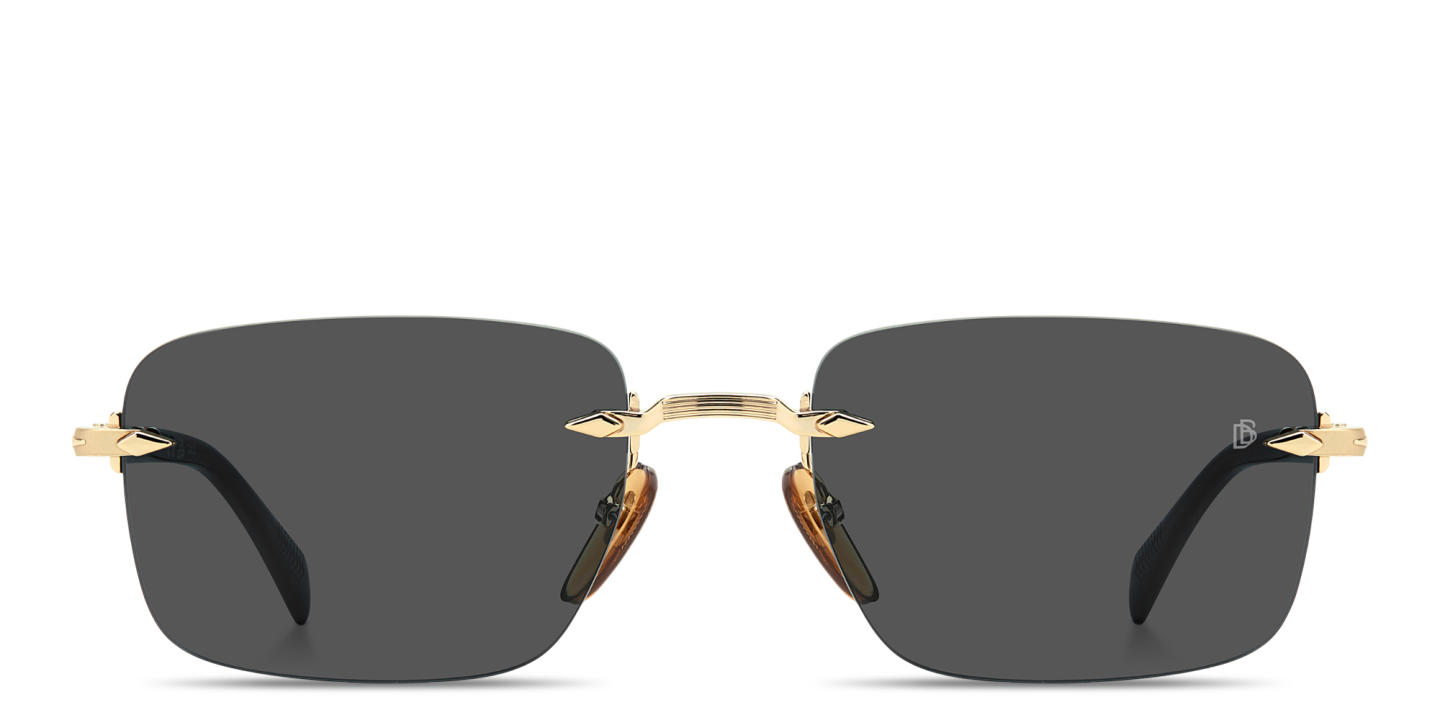 Shop DAVID BECKHAM Curator Collection Rimless Rectangle Sunglasses in Gold online.