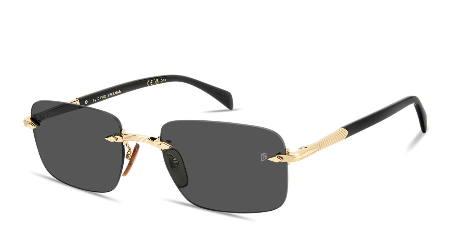 Shop DAVID BECKHAM Curator Collection Rimless Rectangle Sunglasses in Gold online.