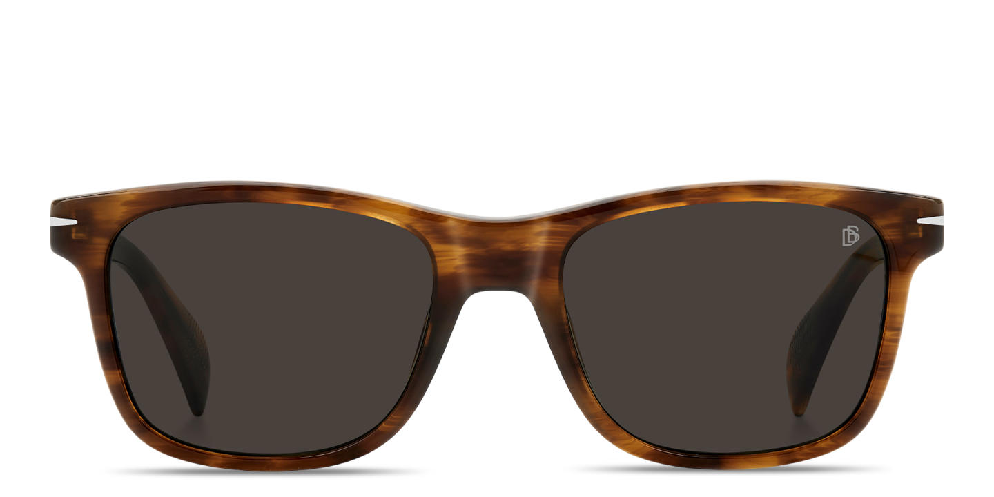 Shop DAVID BECKHAM Talisman Rectangle Sunglasses in Brown Horn online.