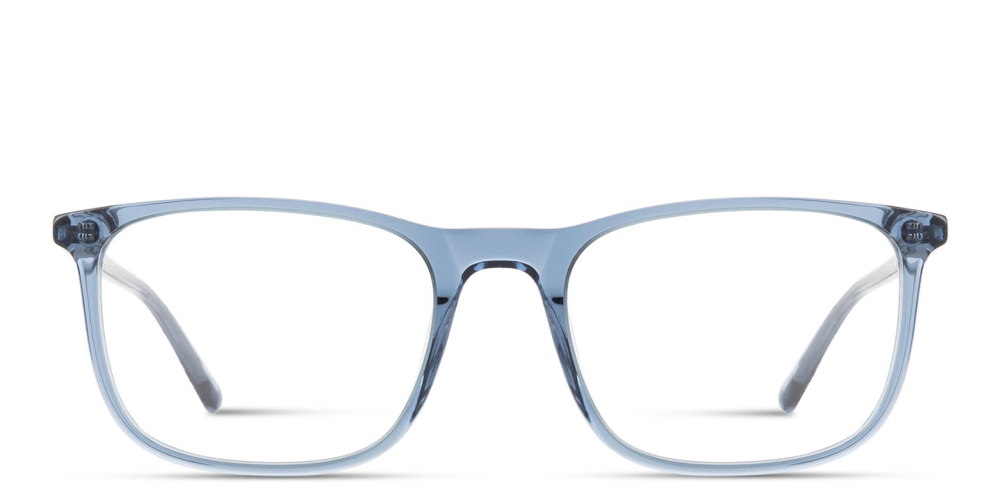 Shop TRICE Logo Wide Square Eyeglasses in Transparent Blue online.