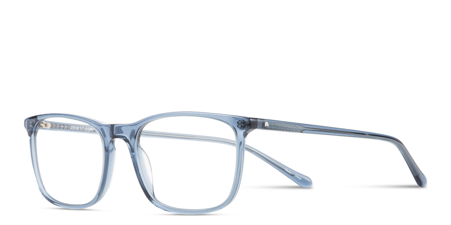 Shop TRICE Logo Wide Square Eyeglasses in Transparent Blue online.