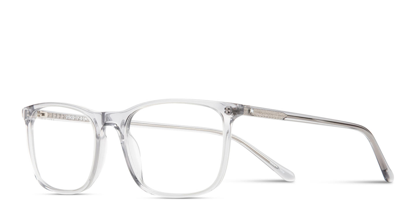 Shop TRICE Logo Wide Square Eyeglasses in Transparent Grey online.