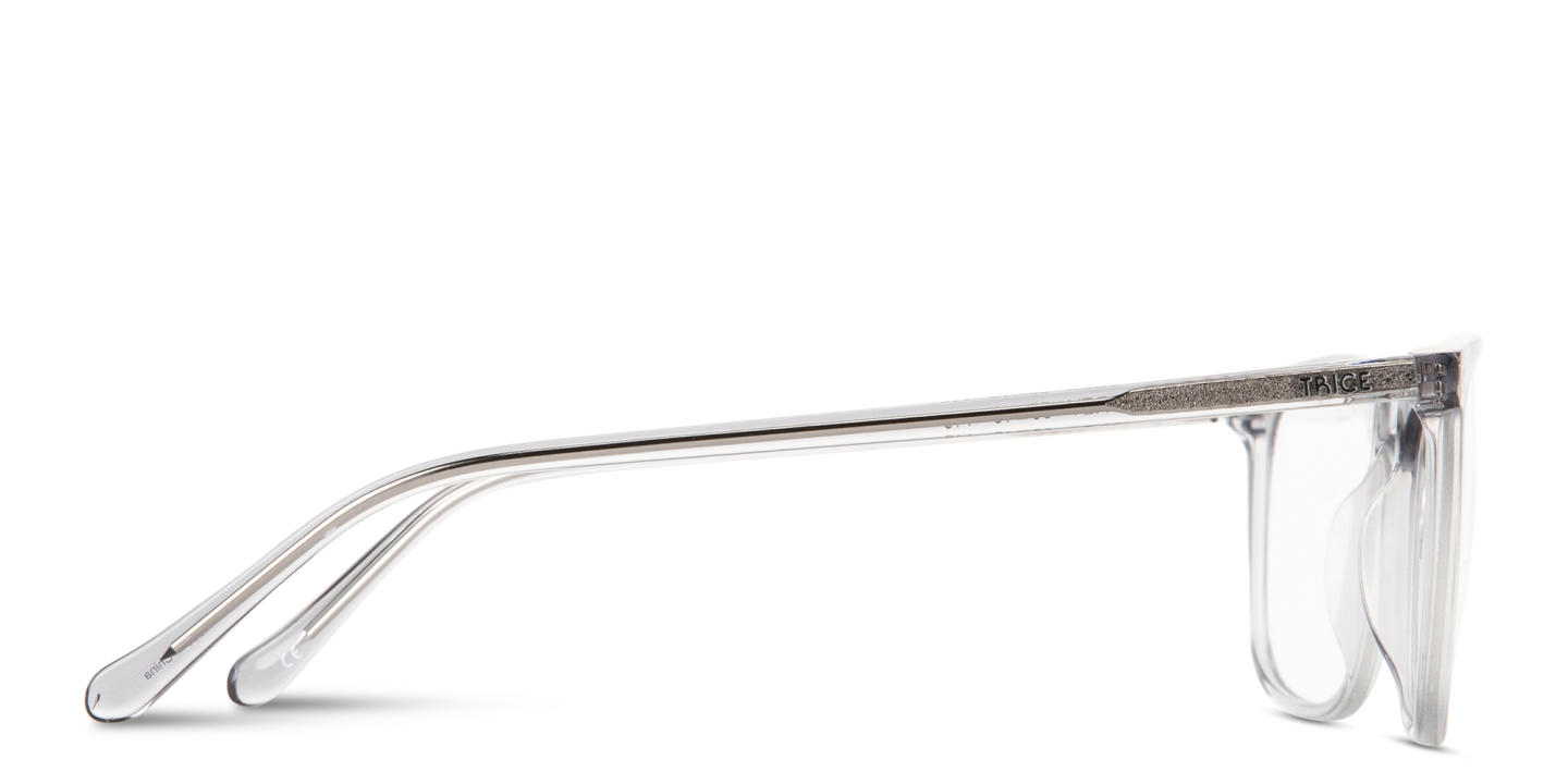 Shop TRICE Logo Wide Square Eyeglasses in Transparent Grey online.