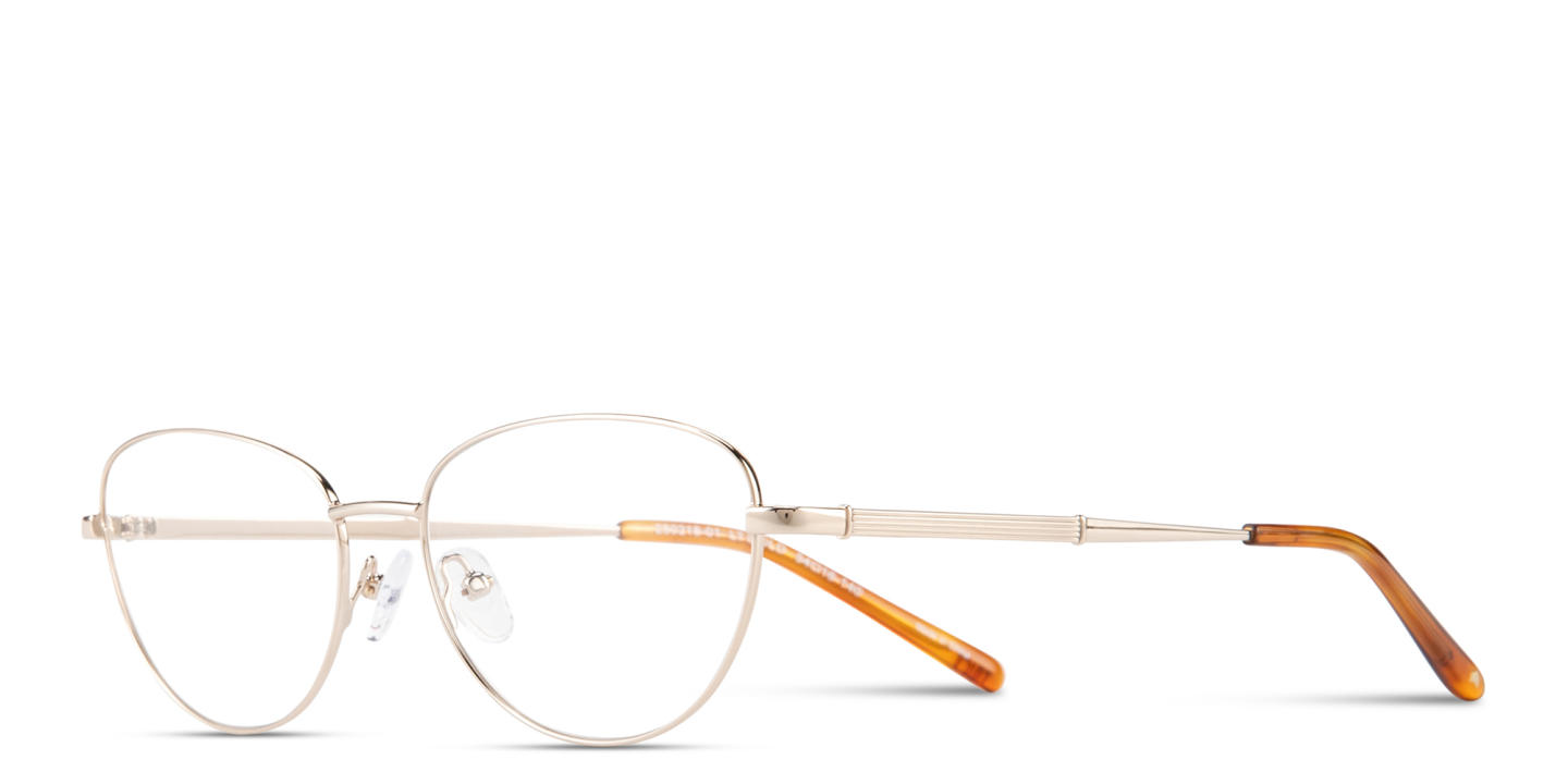 Shop TRICE Logo Cat-Eye Eyeglasses in Polished Gold online.