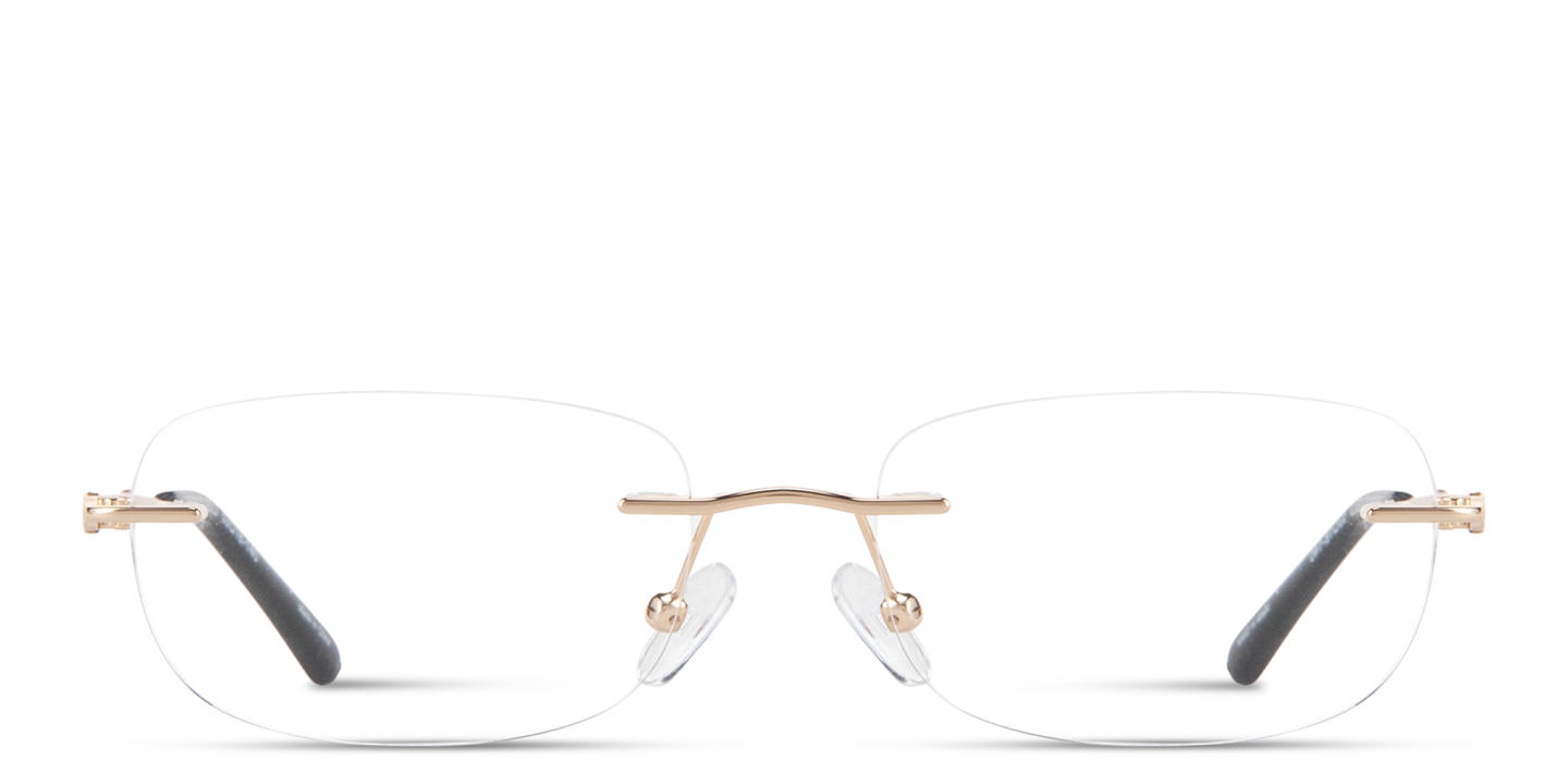 Shop TRICE Logo Rimless Rectangle Eyeglasses in Gold online.