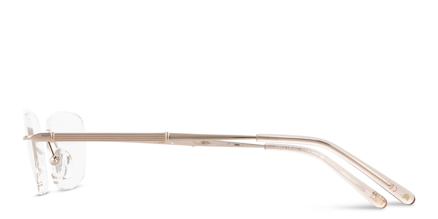 Shop TRICE Logo Rimless Rectangle Eyeglasses in Shiny Gold online.
