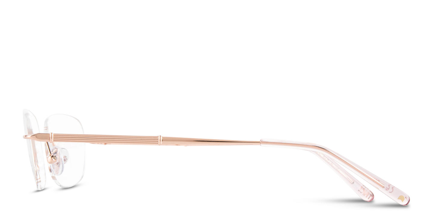 Shop TRICE Logo Rimless Rectangle Eyeglasses in Rose Gold online.