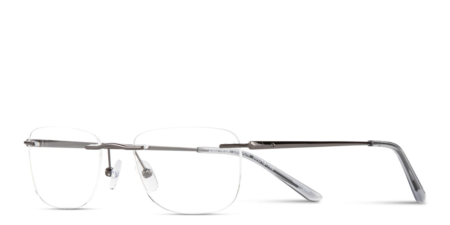 Shop TRICE Logo Rimless Rectangle Eyeglasses in Dark Gunmetal online.