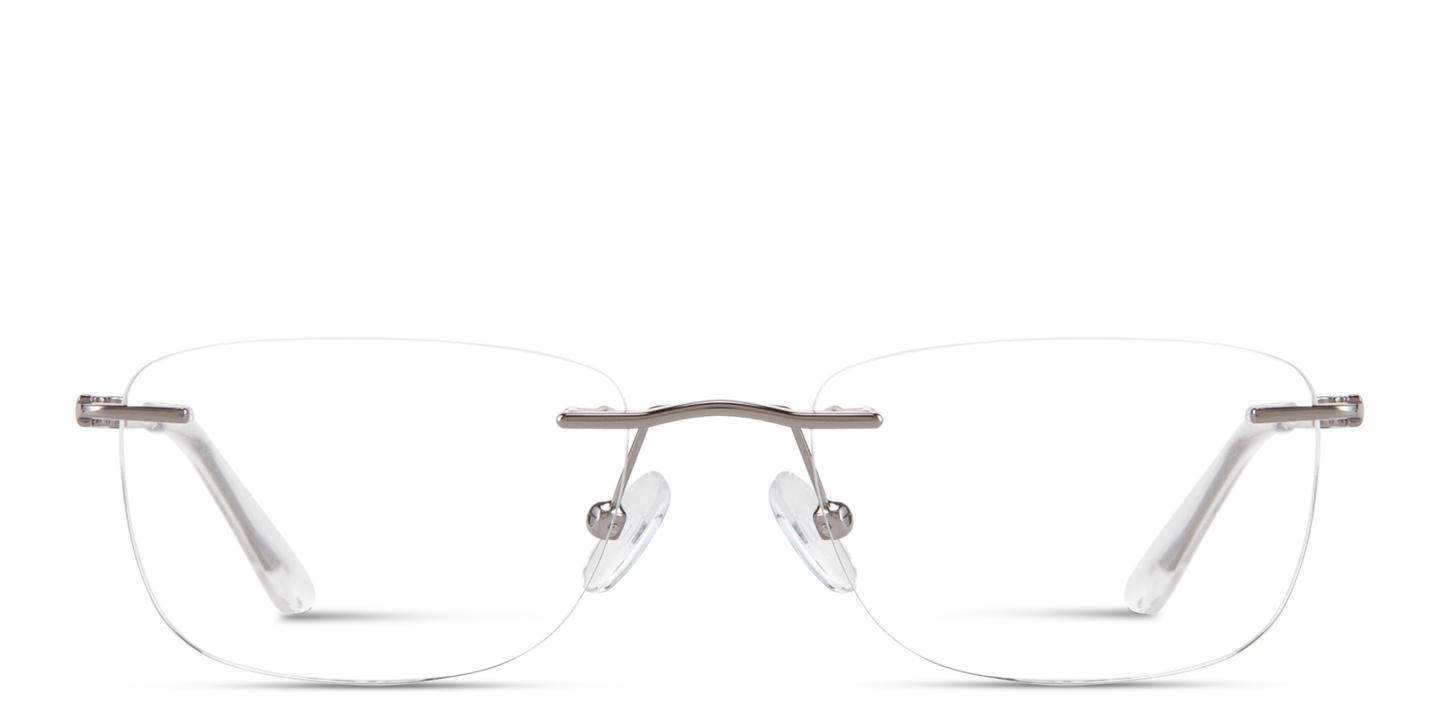 Shop TRICE Logo Rimless Rectangle Eyeglasses in Gunmetal online.