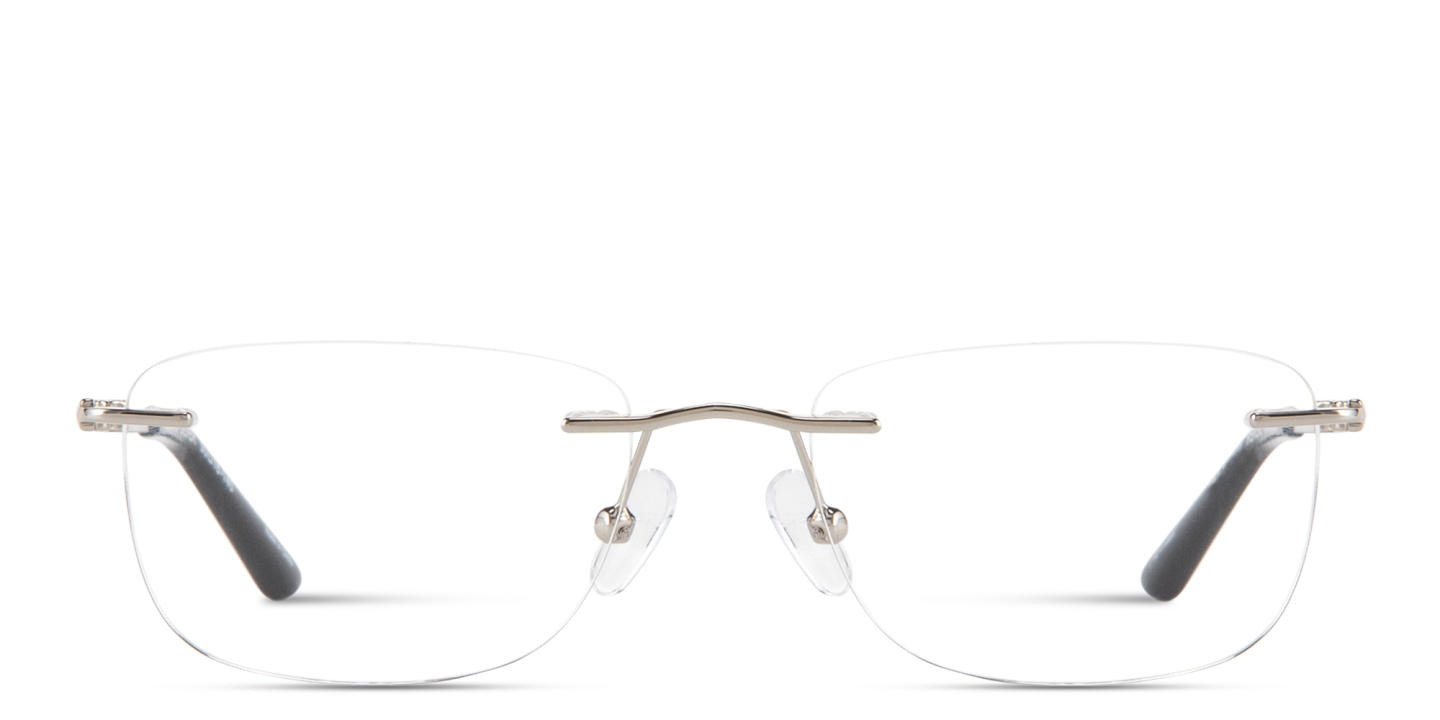 Shop TRICE Logo Rimless Rectangle Eyeglasses in Silver online.