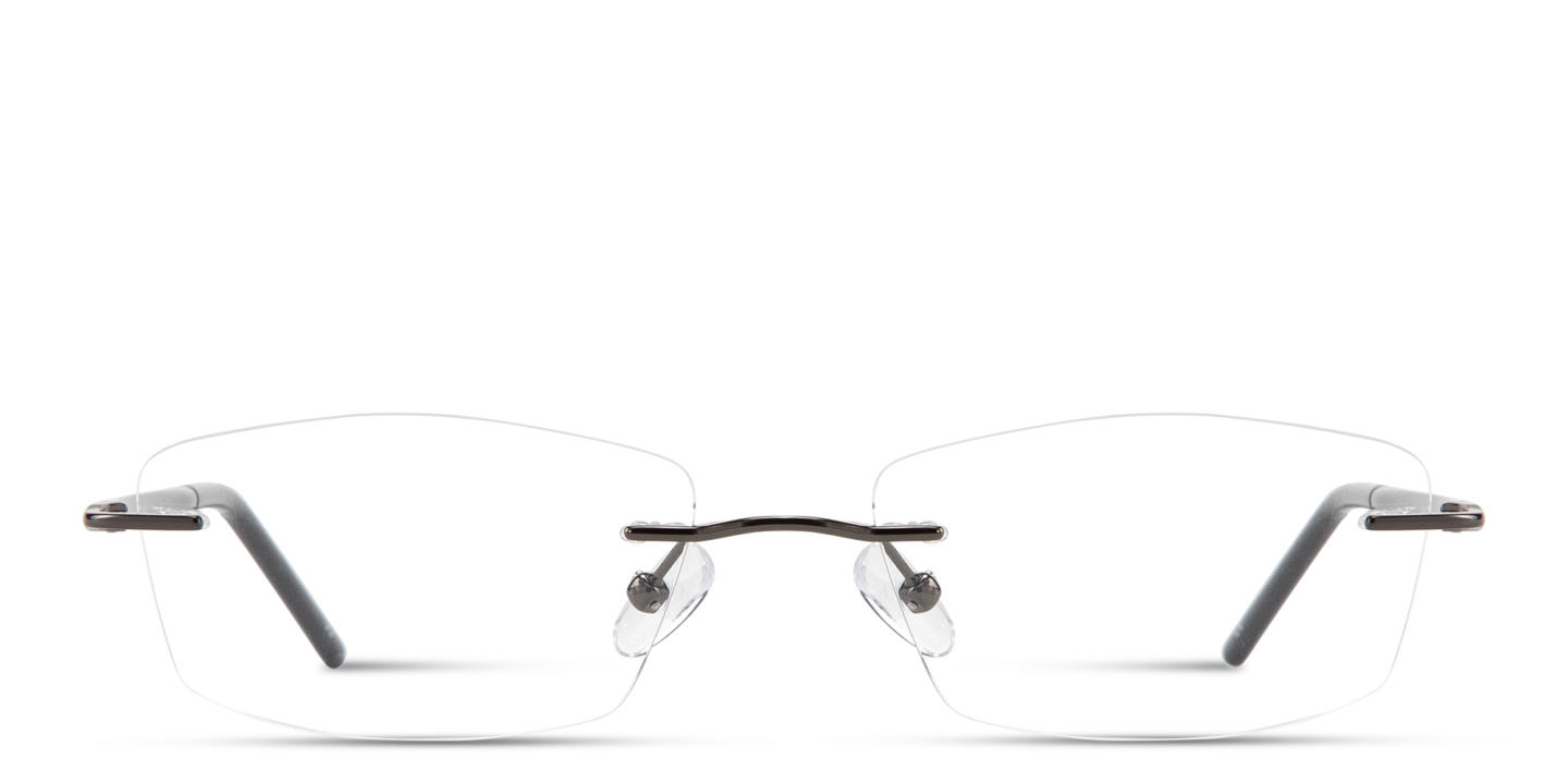 Shop TRICE Engraved Logo Rimless Rectangle Eyeglasses in Gunmetal online.