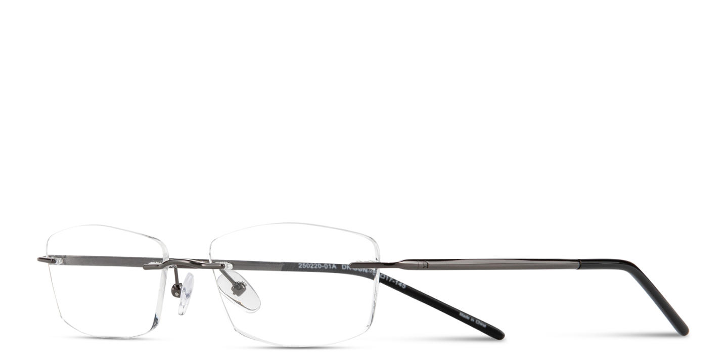 Shop TRICE Engraved Logo Rimless Rectangle Eyeglasses in Gunmetal online.