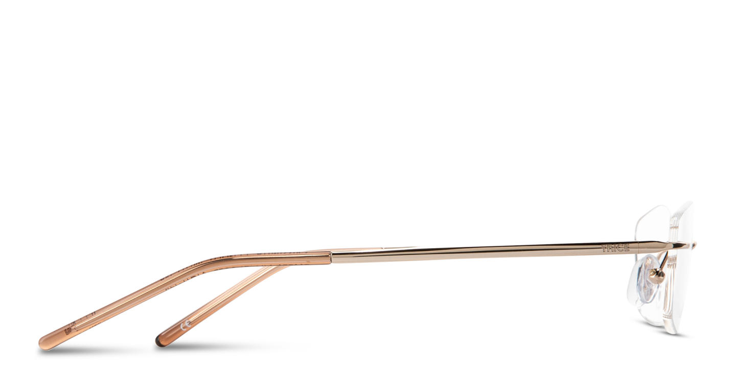 Shop TRICE Engraved Logo Rimless Rectangle Eyeglasses in Polished Gold online.