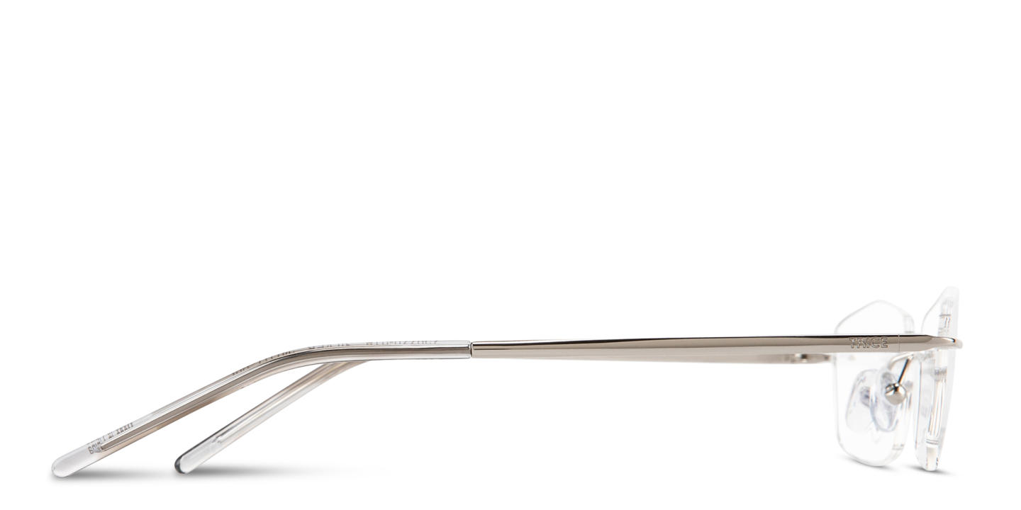 Shop TRICE Engraved Logo Rimless Rectangle Eyeglasses in Silver online.