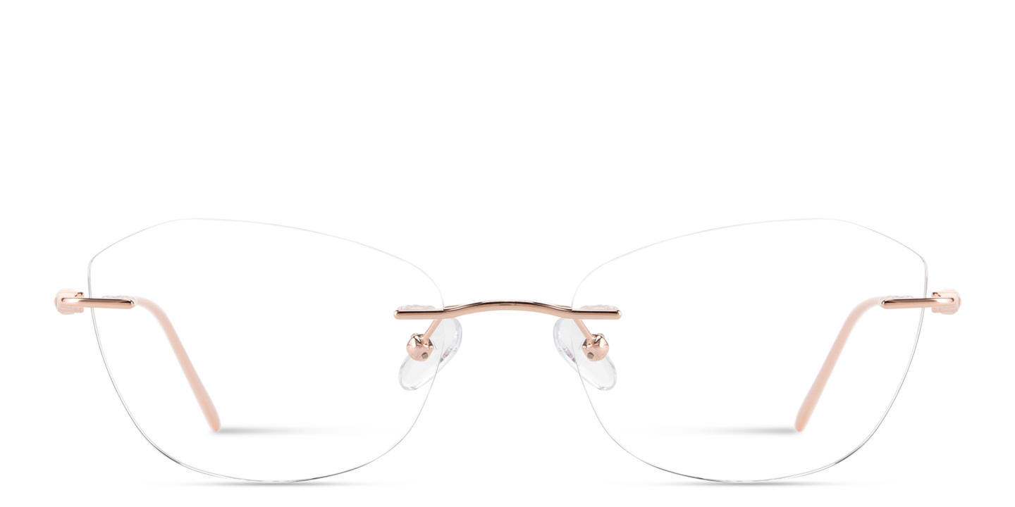 Shop TRICE Rimless Irregular Eyeglasses in Rose Gold online.