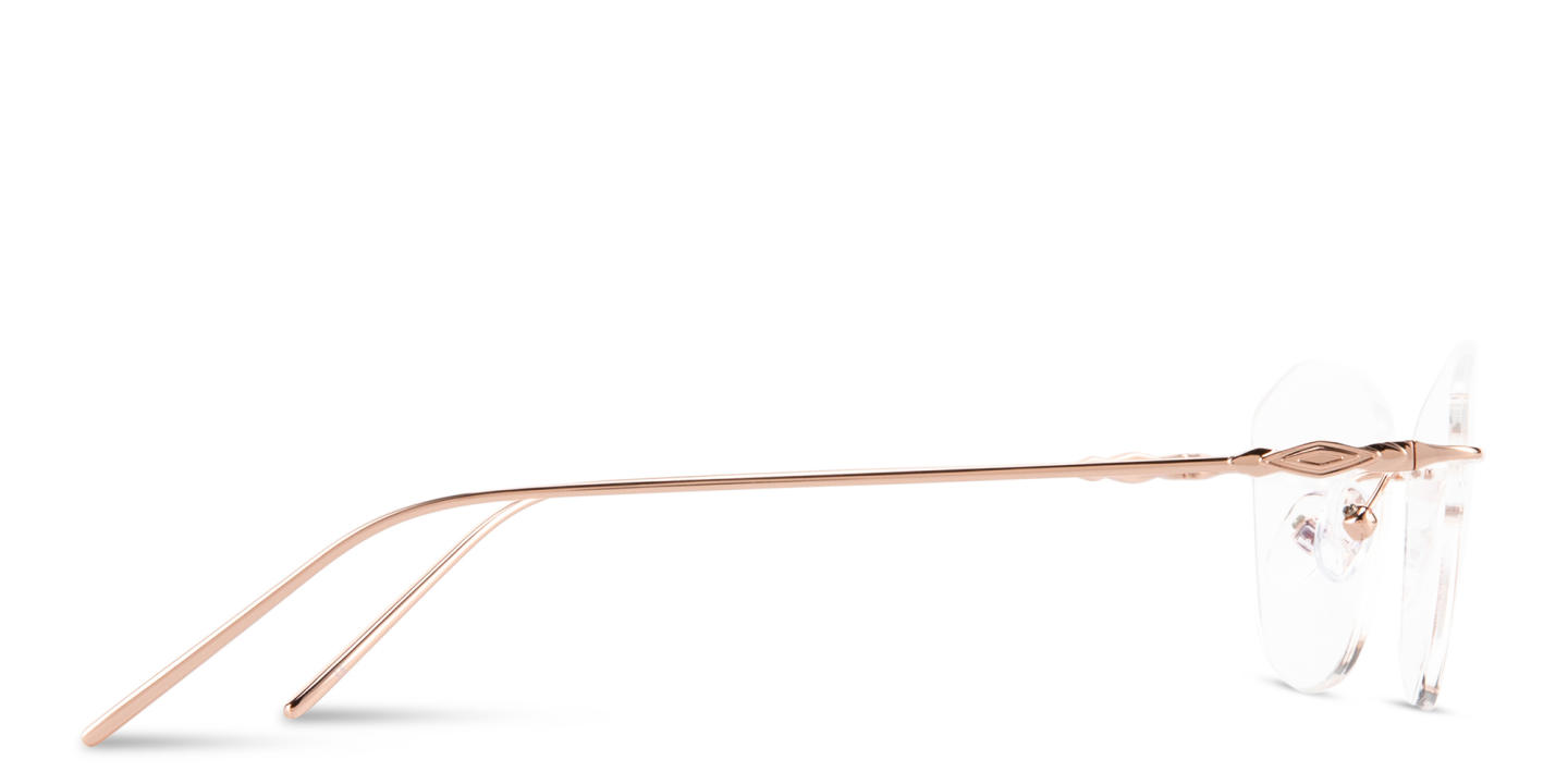 Shop TRICE Rimless Irregular Eyeglasses in Rose Gold online.