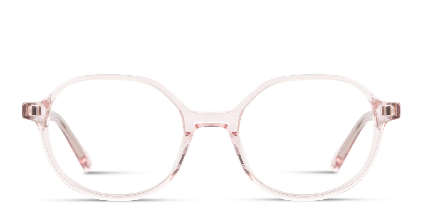 Shop TRICE Logo Kids Square Eyeglasses in Transparent Pink online.