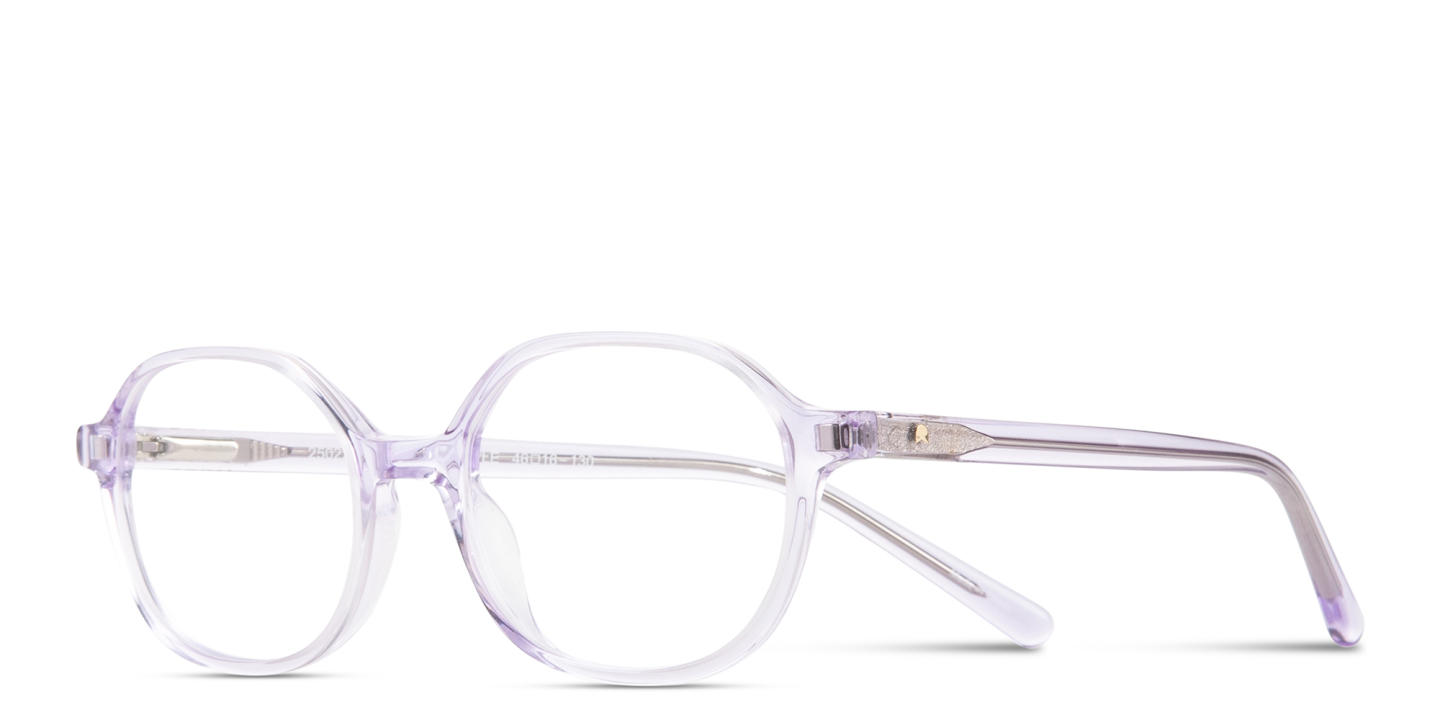 Shop TRICE Logo Kids Square Eyeglasses in Transparent Purple online.