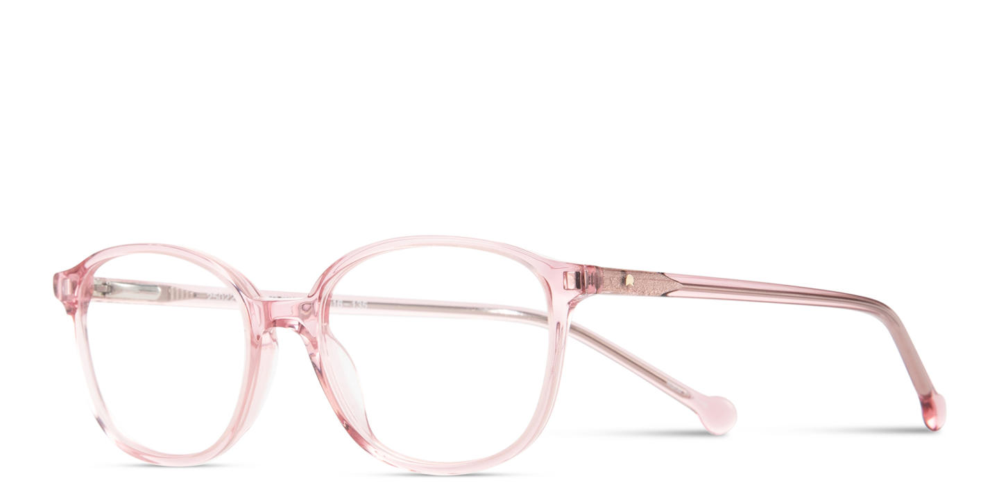 Shop TRICE Logo Kids Round Eyeglasses in Transparent Pink online.