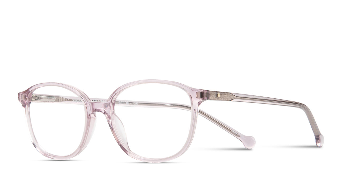 Shop TRICE Logo Kids Round Eyeglasses in Transparent Purple online.