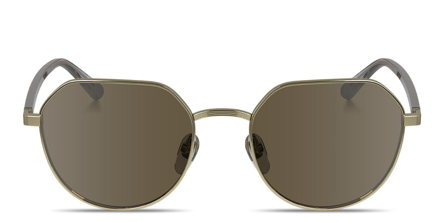 Shop Calvin Klein Engraved Logo Unisex Irregular Sunglasses in Gold online.