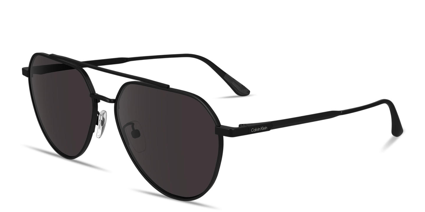 Shop Calvin Klein Engraved Logo Unisex Aviator Sunglasses in Black online.