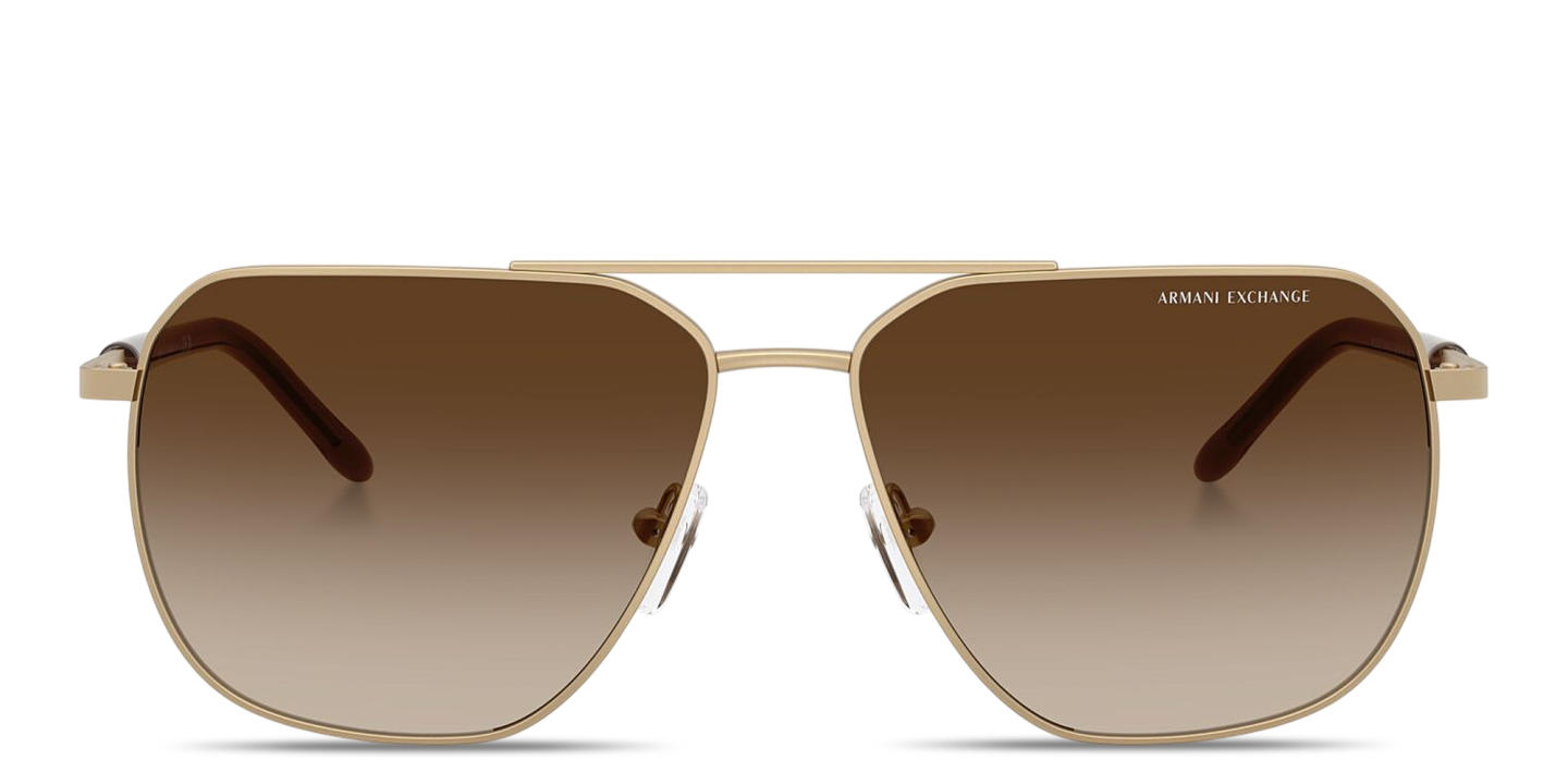 Shop Armani Exchange A|X Logo Pilot Sunglasses in Pale Gold online.