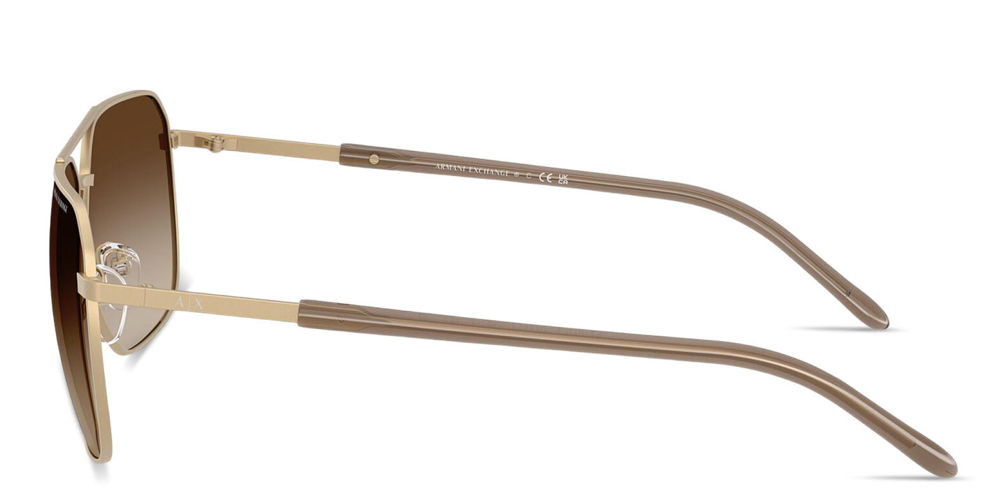 Shop Armani Exchange A|X Logo Pilot Sunglasses in Pale Gold online.