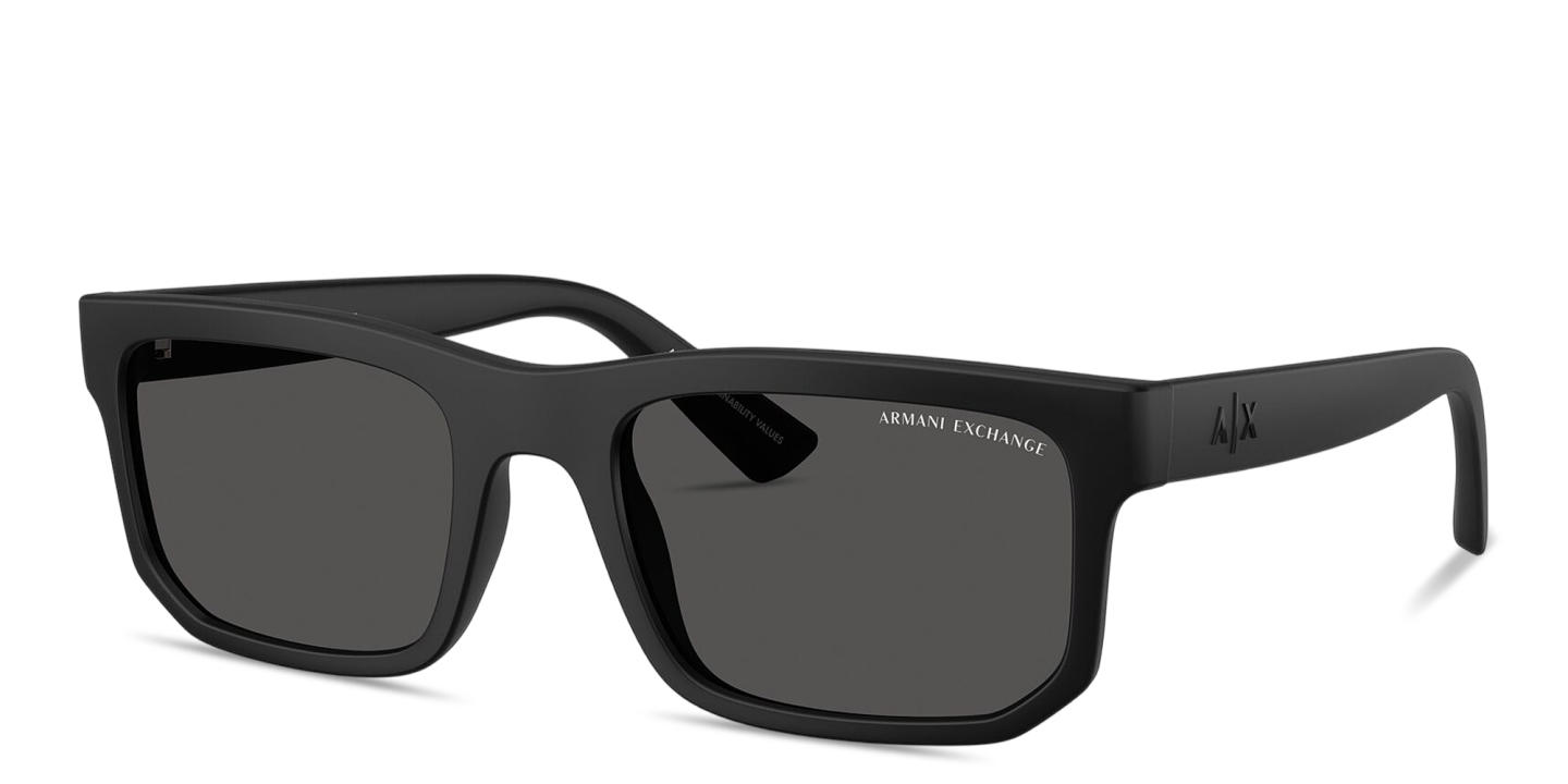 Shop Armani Exchange A|X Logo Square Sunglasses in Matte Black online.