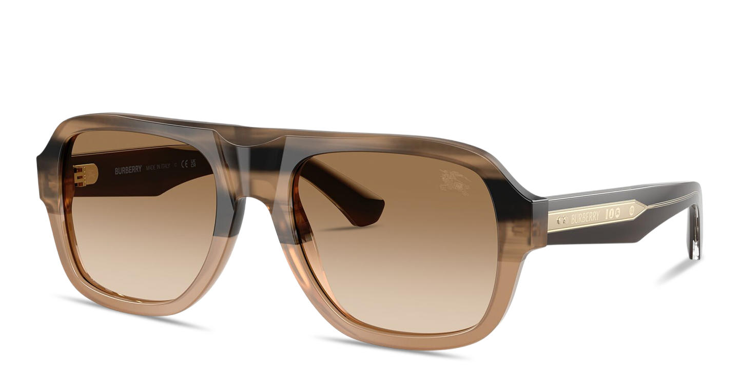 Shop BURBERRY Logo Signature Pilot Sunglasses in Striped Beige online.