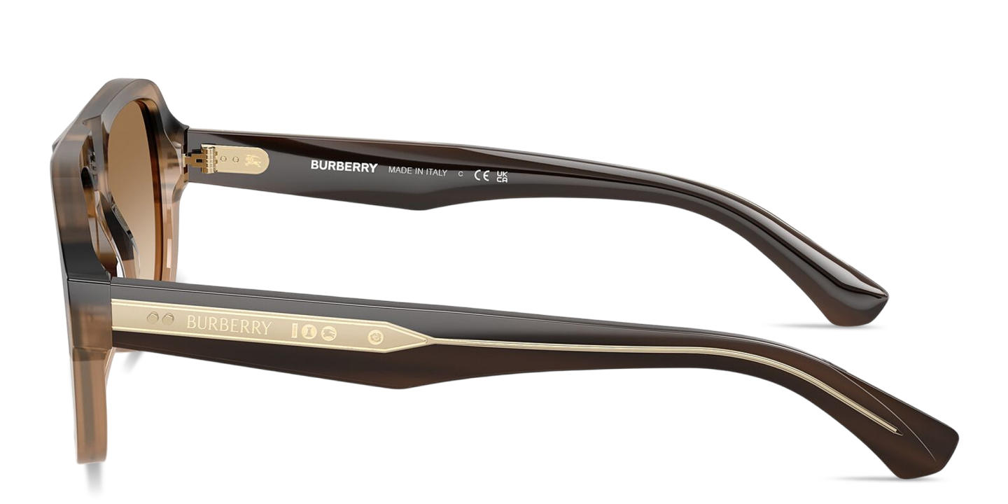 Shop BURBERRY Logo Signature Pilot Sunglasses in Striped Beige online.