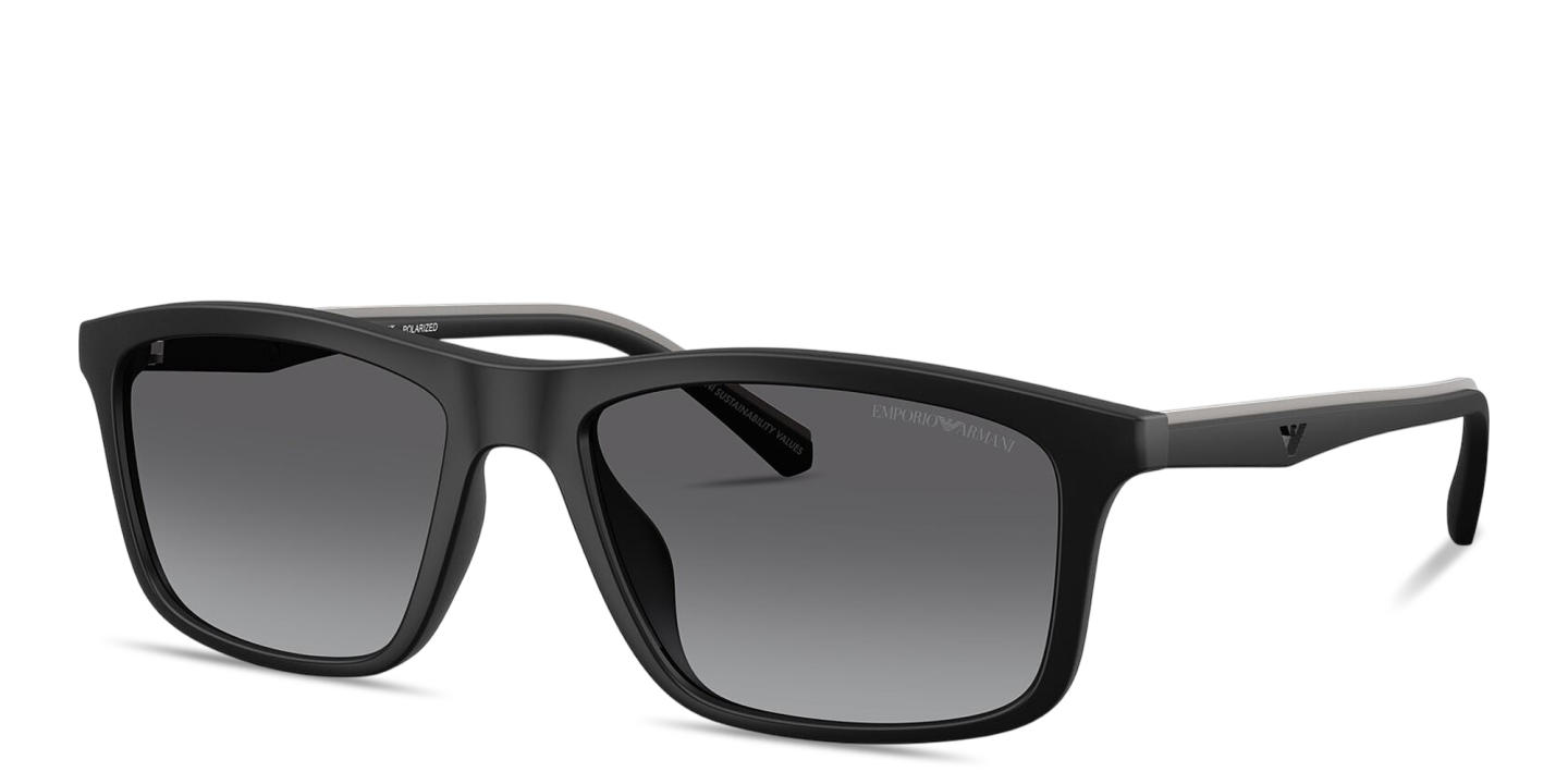 Shop Emporio Armani Eagle Logo Pillow Sunglasses in Matte Black online.