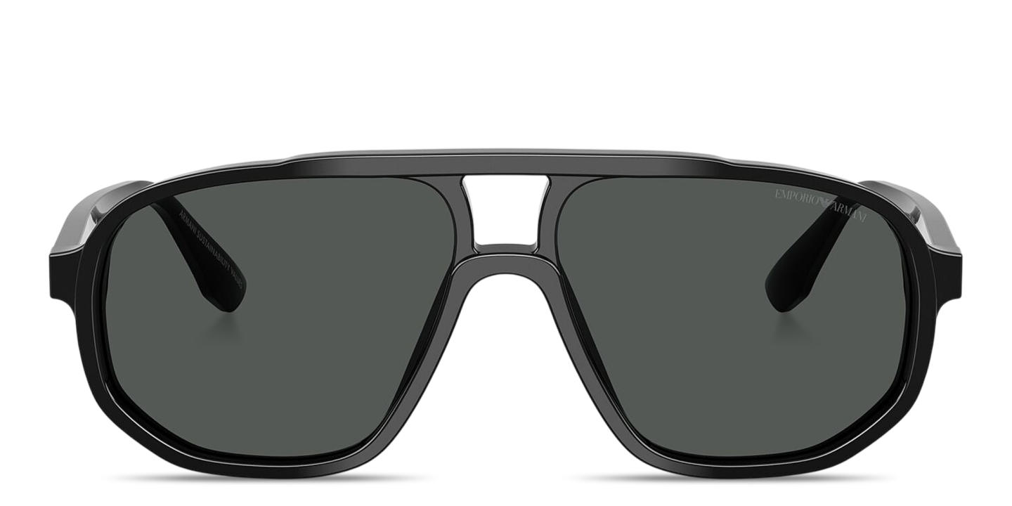 Shop Emporio Armani Logo Print Pilot Sunglasses in Shiny Black online.
