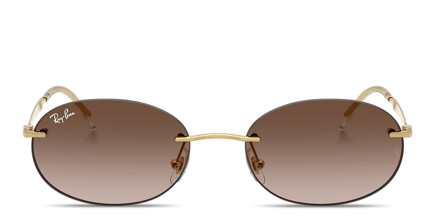 Shop Ray-Ban Logo Signature Unisex Rimless Oval Sunglasses in Arista Gold online.