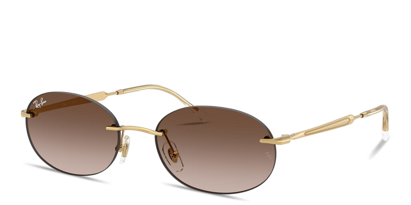 Shop Ray-Ban Logo Signature Unisex Rimless Oval Sunglasses in Arista Gold online.