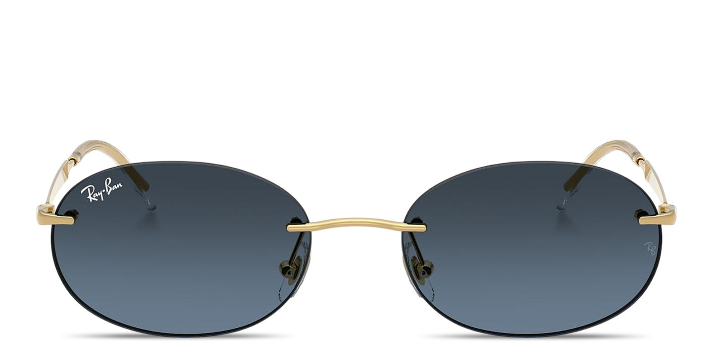 Shop Ray-Ban Logo Signature Unisex Rimless Oval Sunglasses in Arista Gold online.