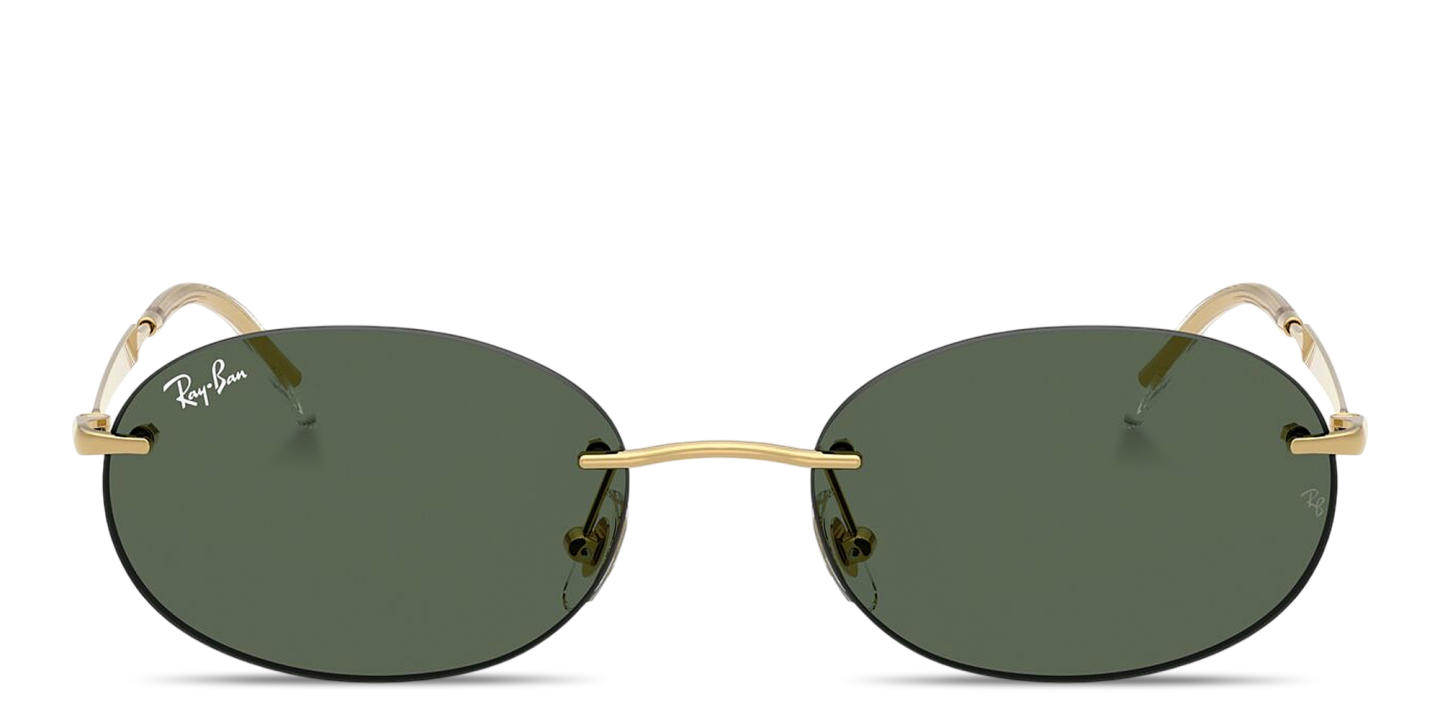 Shop Ray-Ban Logo Signature Unisex Rimless Oval Sunglasses in Arista Gold online.