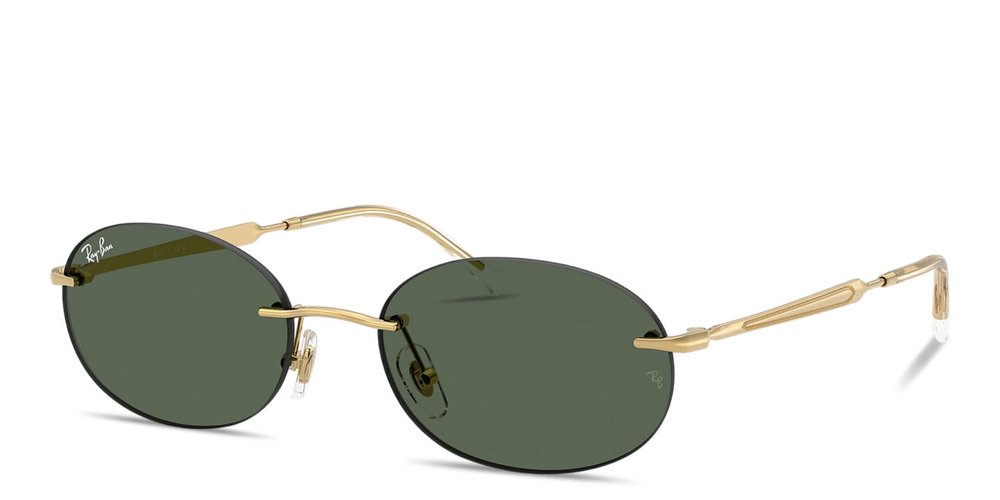 Shop Ray-Ban Logo Signature Unisex Rimless Oval Sunglasses in Arista Gold online.