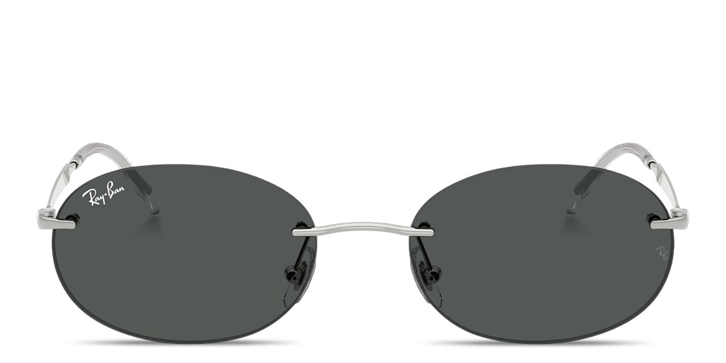 Shop Ray-Ban Logo Signature Unisex Rimless Oval Sunglasses in Silver online.
