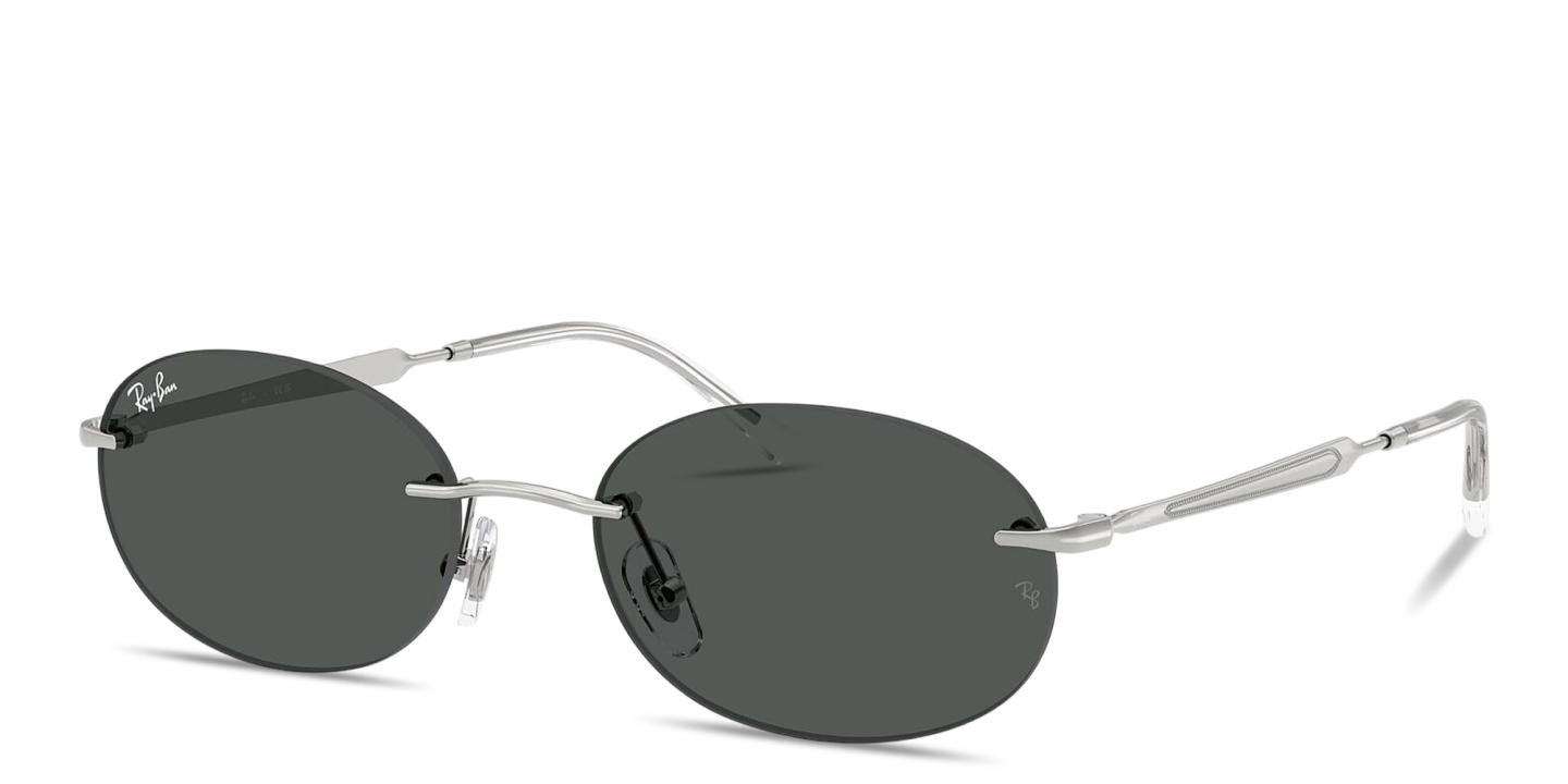 Shop Ray-Ban Logo Signature Unisex Rimless Oval Sunglasses in Silver online.
